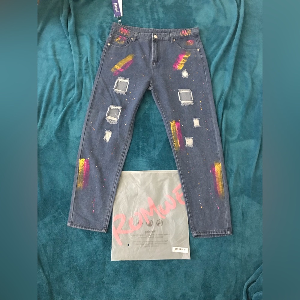 Purple and Yellow Distressed Jeans